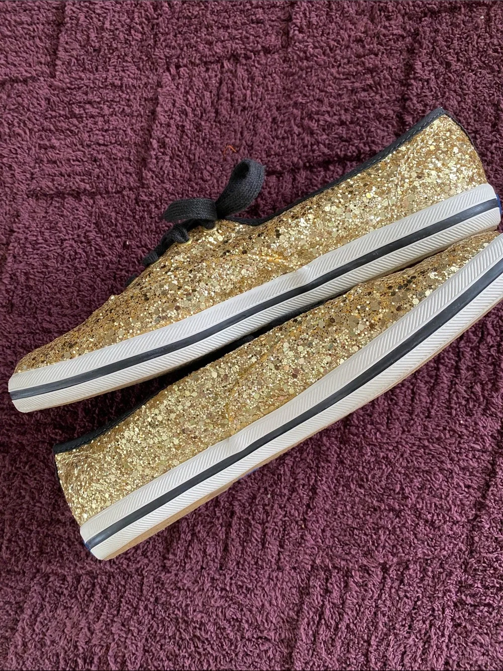 KEDS kate spade Gold Glitter Lace-Up Sneakers with Black Trim